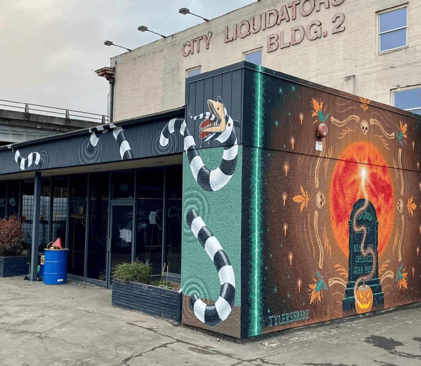 A large exterior mural painted by Haven artists on a Portland warehouse